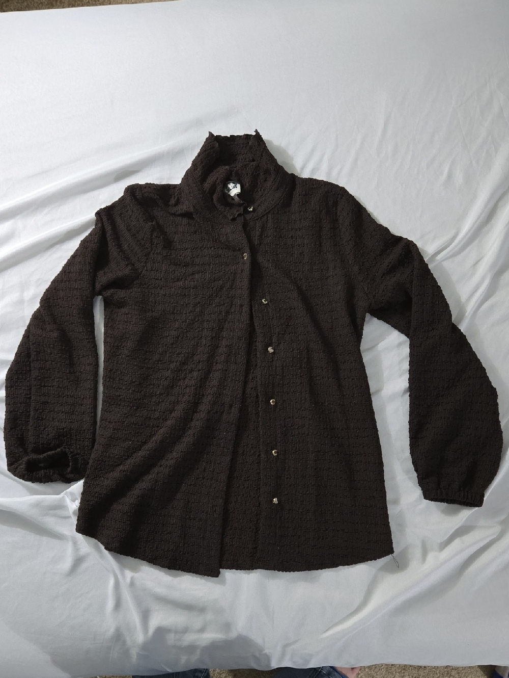 Anne Klein Dark Brown Textured Button-Front Blouse